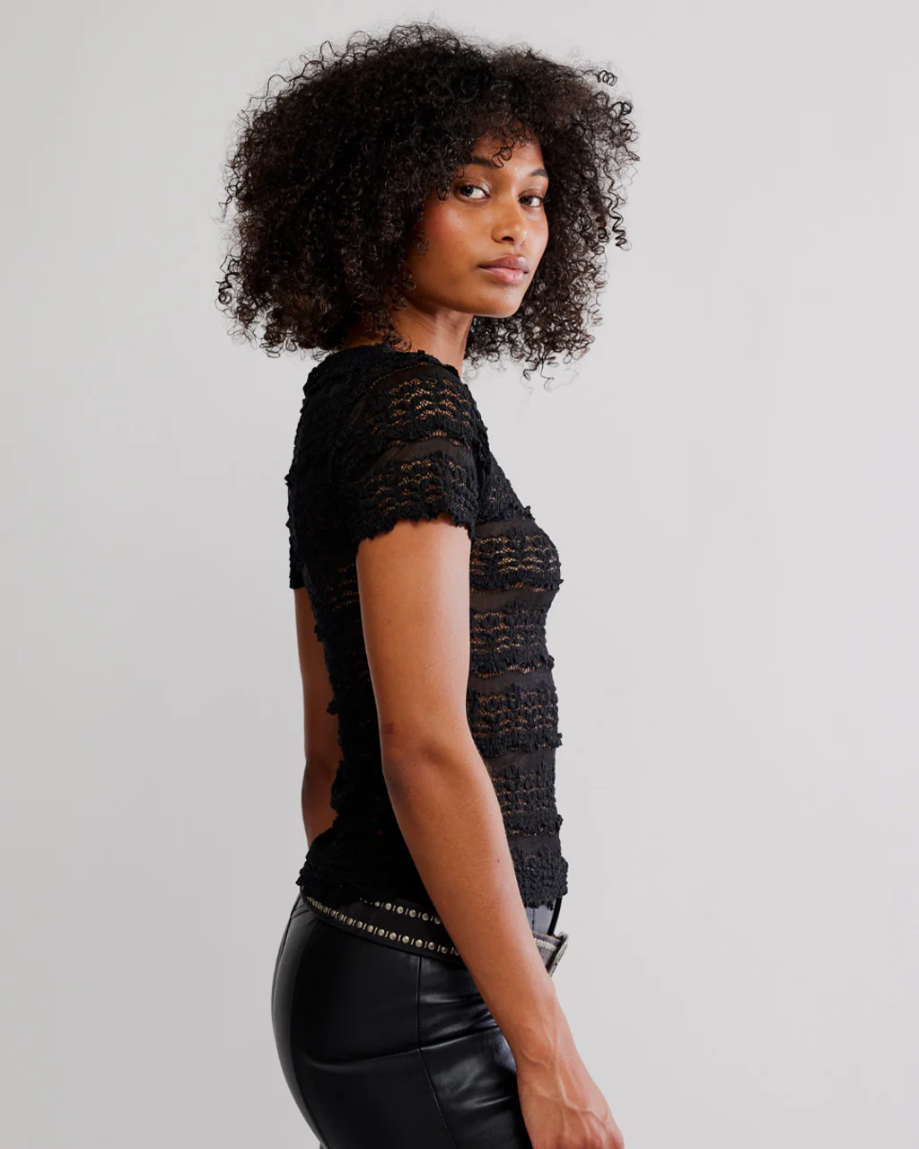 Angelina Lace Tee - Black - Image 4