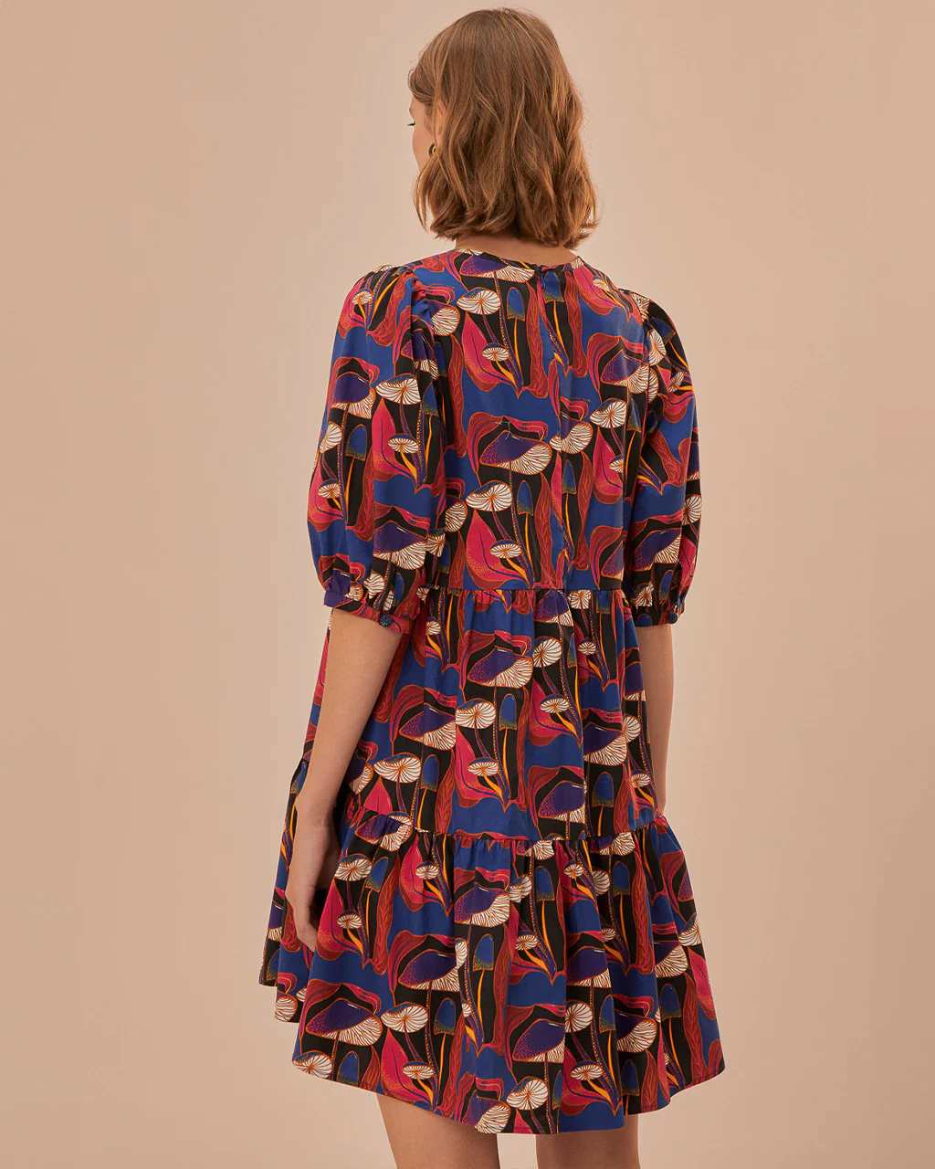 Black Wild Mushrooms Puff Sleeve Mini Dress - Image 2