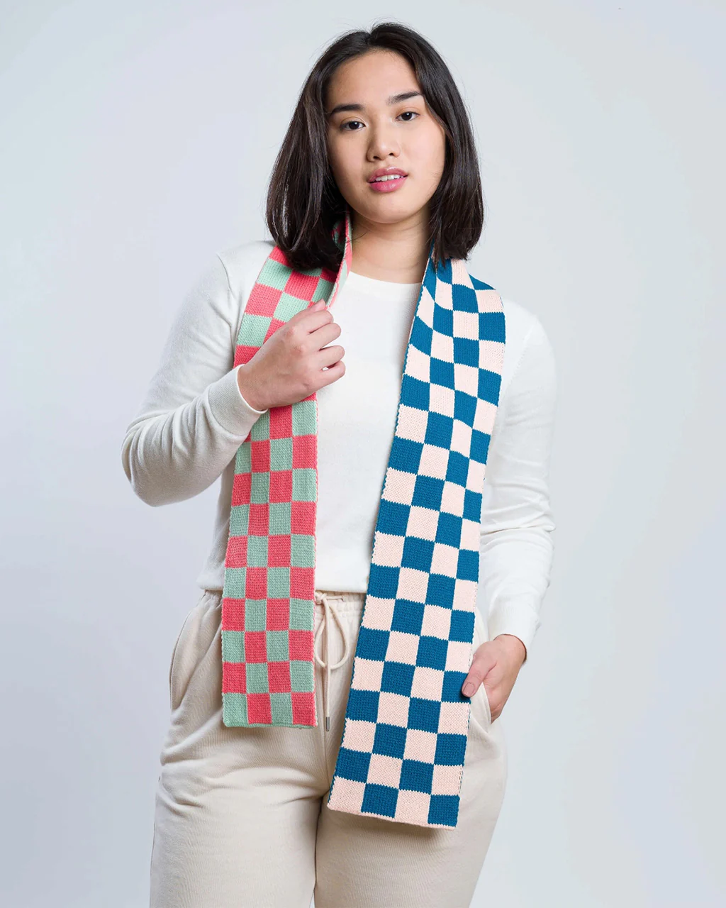 Checkerboard Mini Scarf - Melon Jade - Image 2