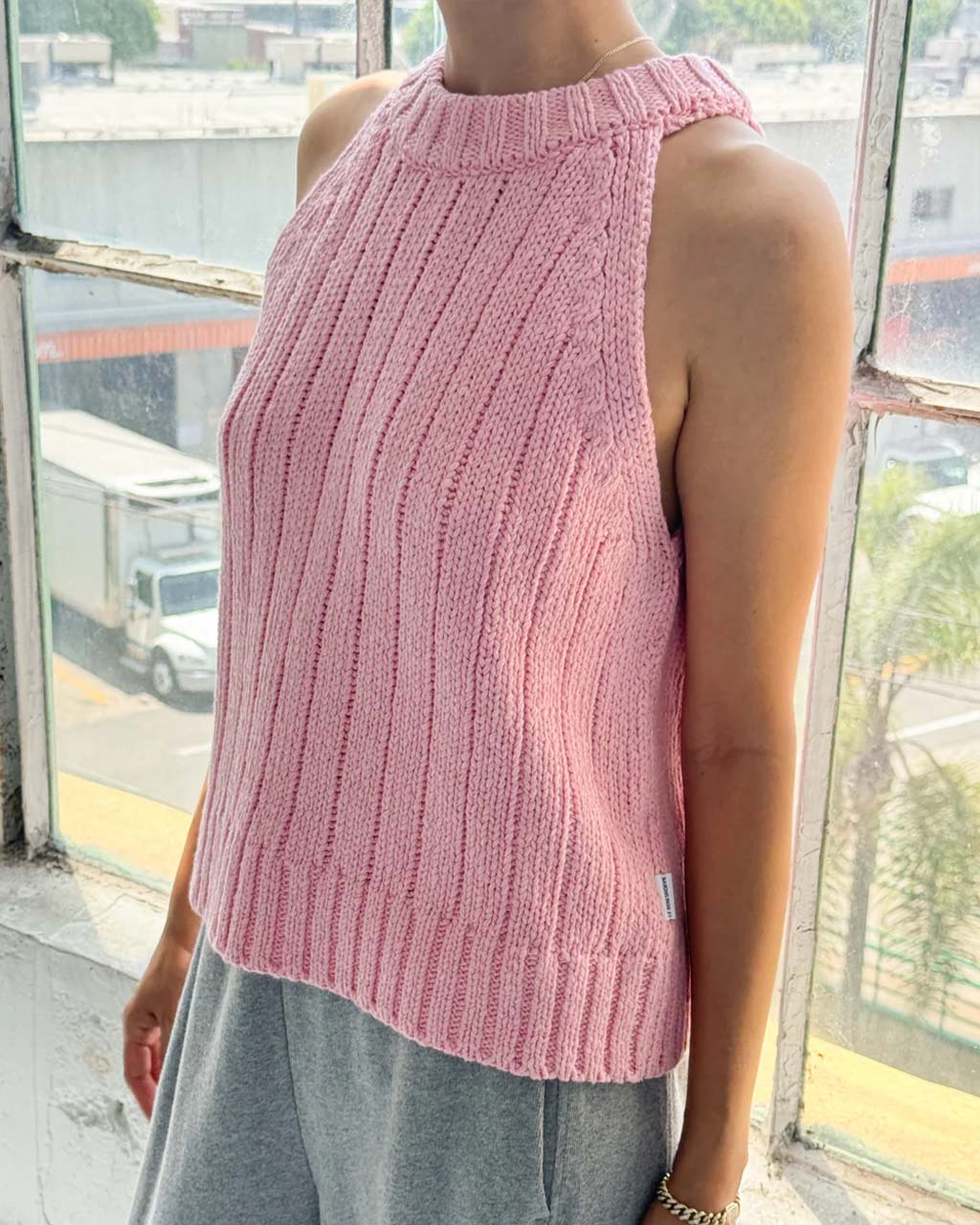 Claire Cotton Sweater Tank - Pink - Image 3