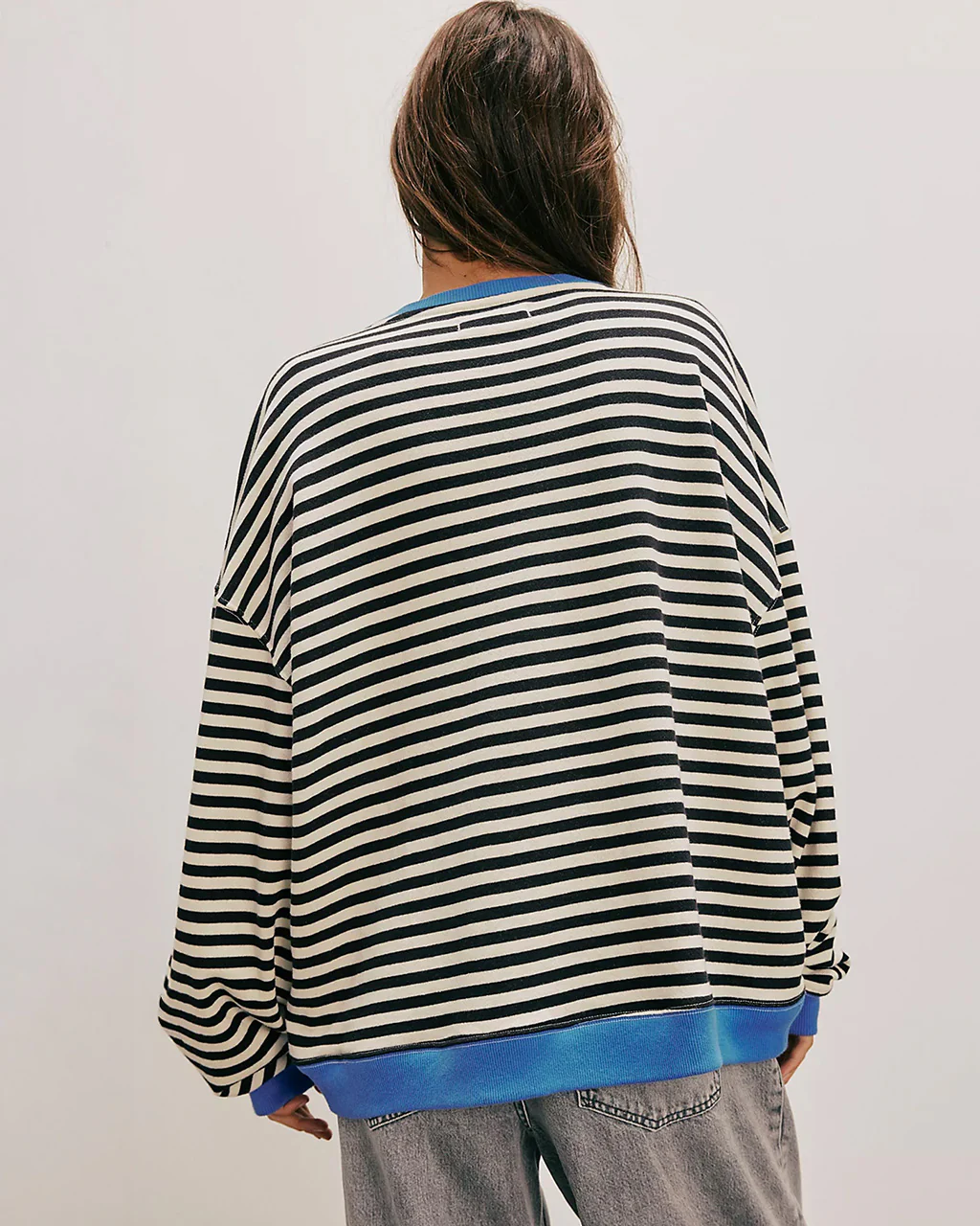 Classic Striped Oversized Crewneck - Black Combo - Image 2
