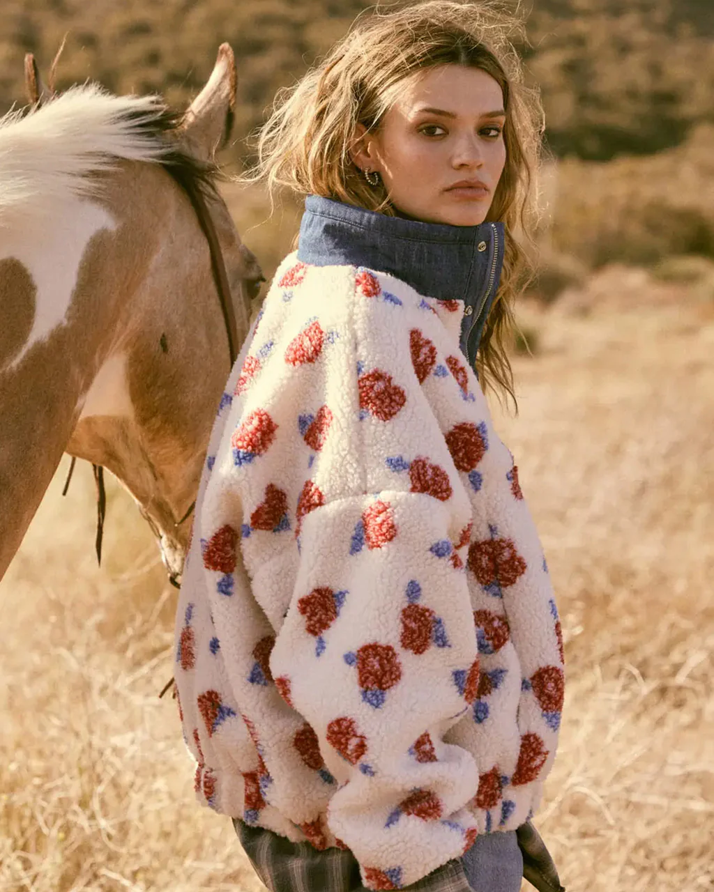 Floral Fleece And Denim Half-Snap Pullover - Image 2