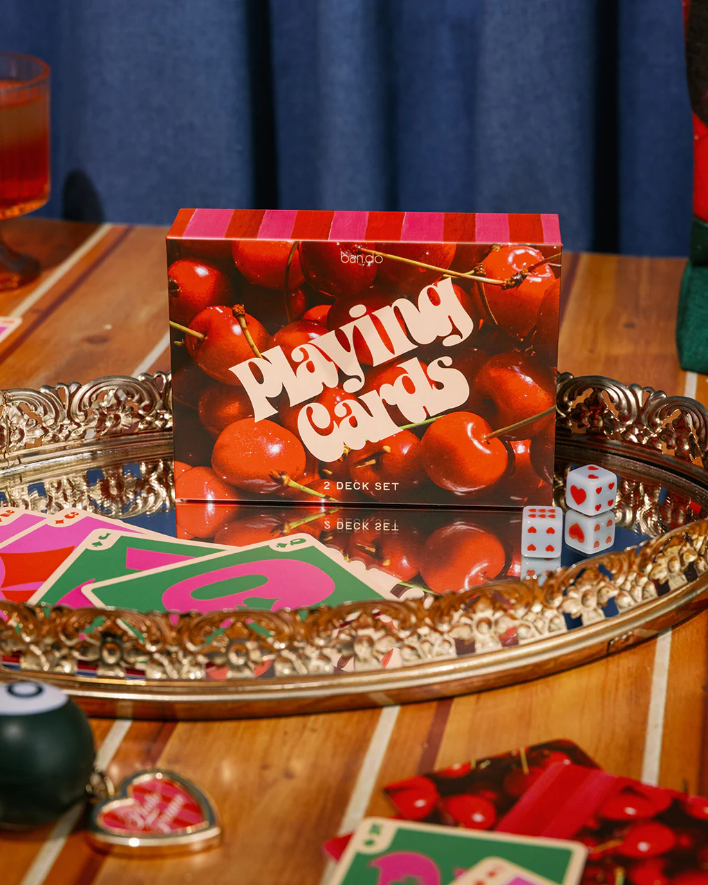 Game Night! Double Deck Playing Cards - Cherry Stripe - Image 3