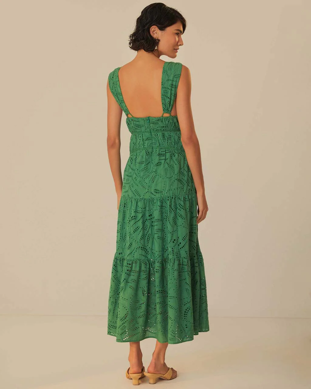 Green Monstera Corset Eyelet Maxi Dress - Image 3