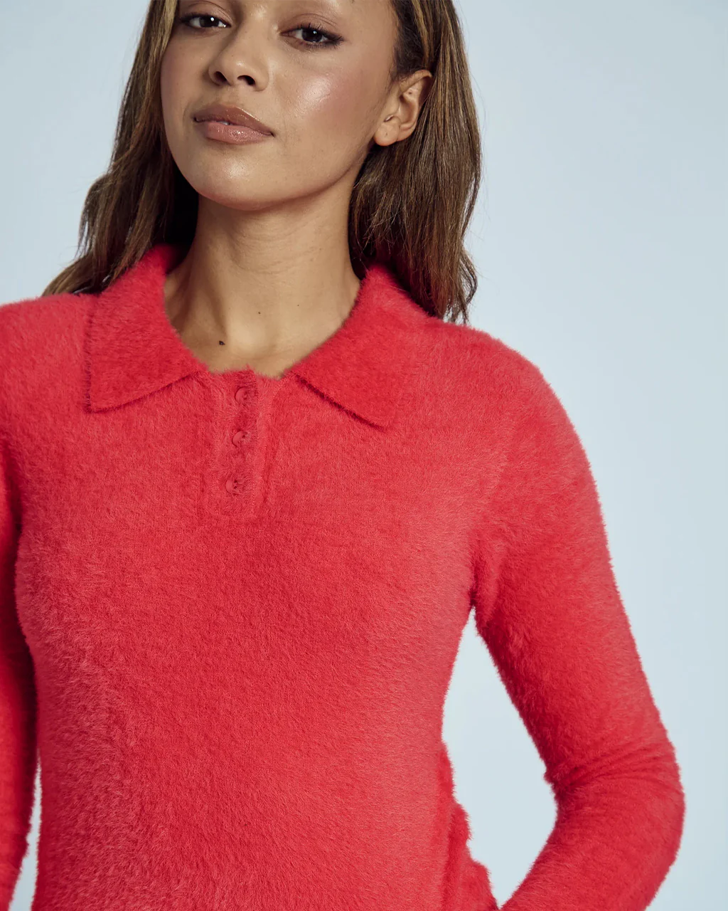 Heidi Brushed Knit Long Sleeve Polo Top - Image 4