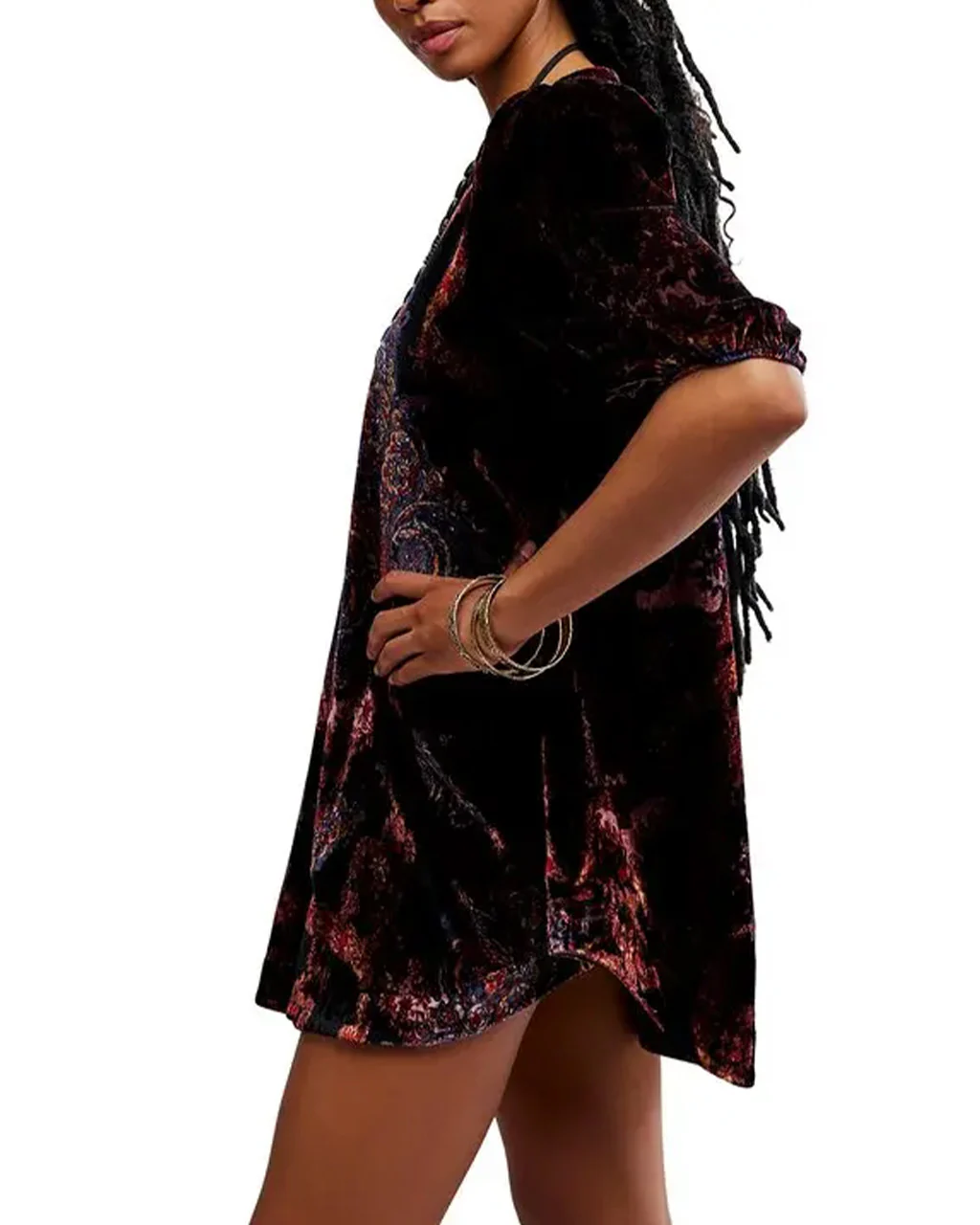 Maye Printed Velvet Tunic - Dark Black Combo - Image 3