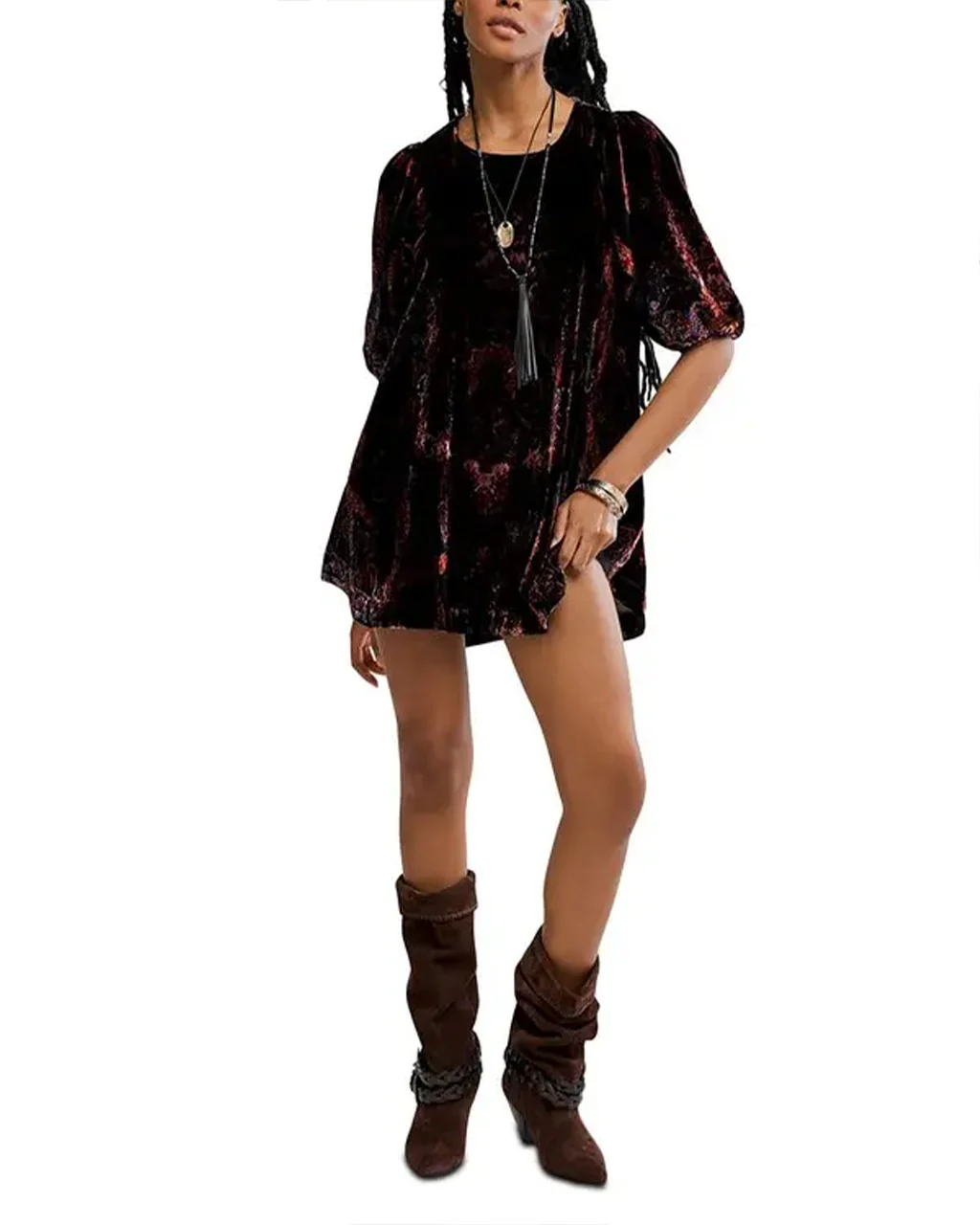 Maye Printed Velvet Tunic - Dark Black Combo - Image 4