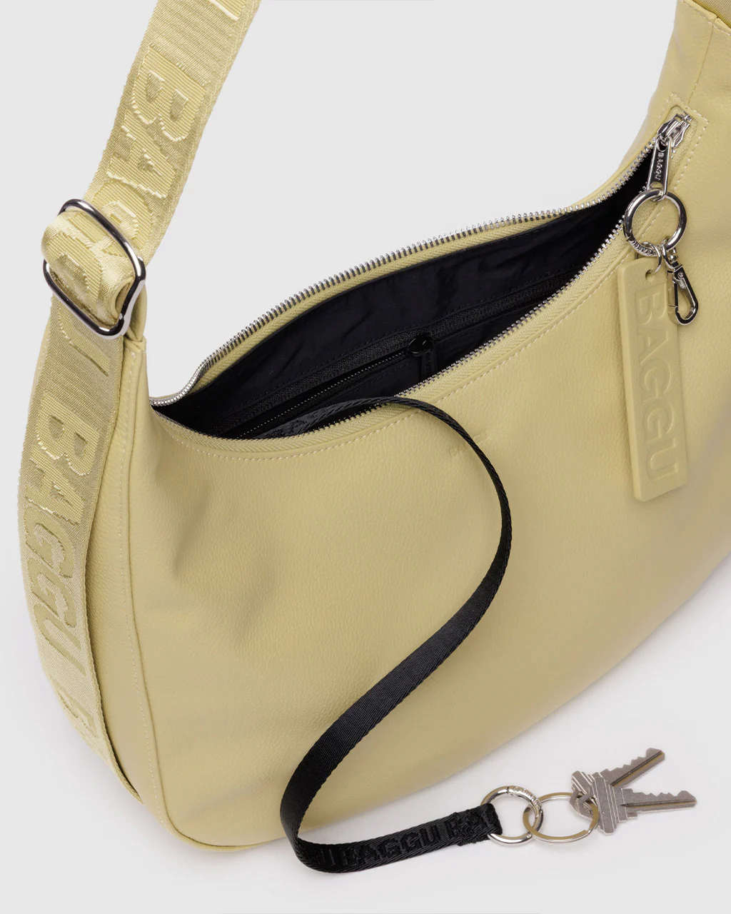Medium Recycled Leather Crescent Bag - Straw - Image 3