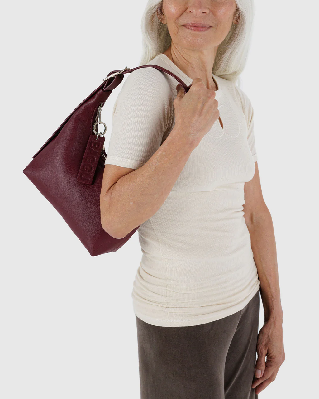 Mini Recycled Leather Shoulder Bag - Mahogany - Image 2
