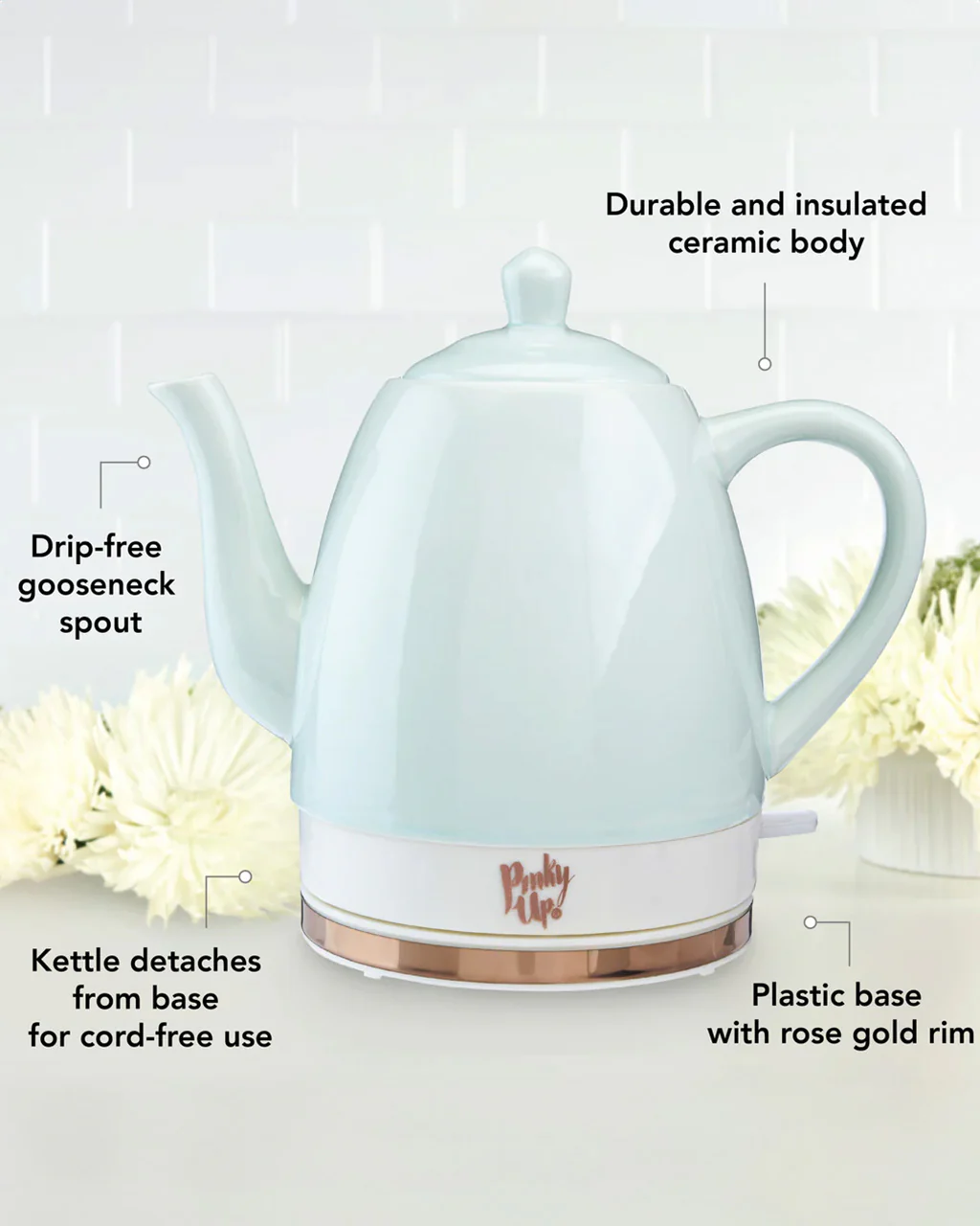 Noelle Mint Ceramic Electric Tea Kettle - Image 3