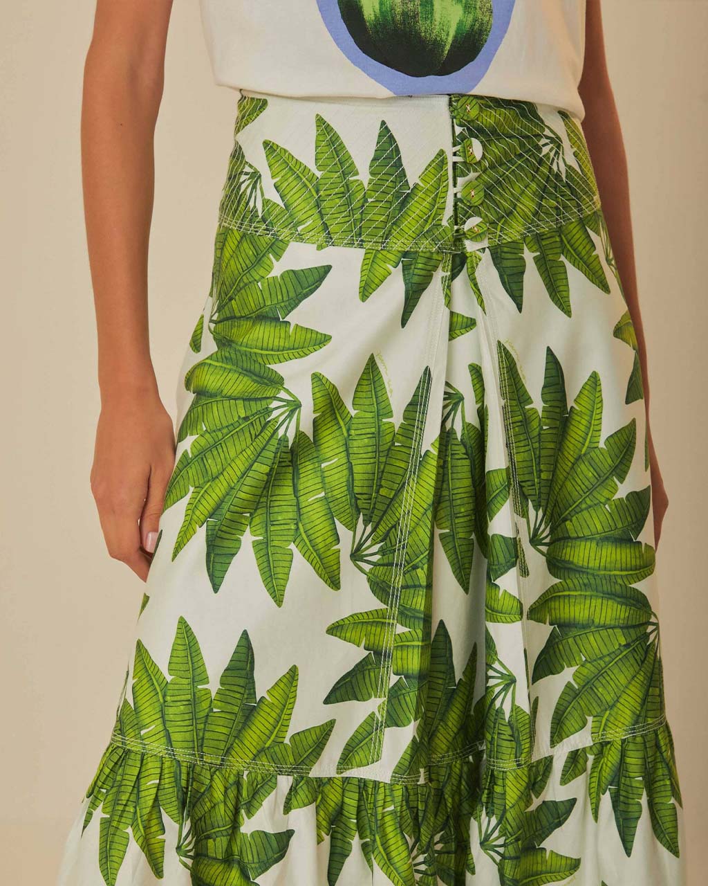 Off-White Palm Fan Organic Cotton Maxi Skirt - Image 3