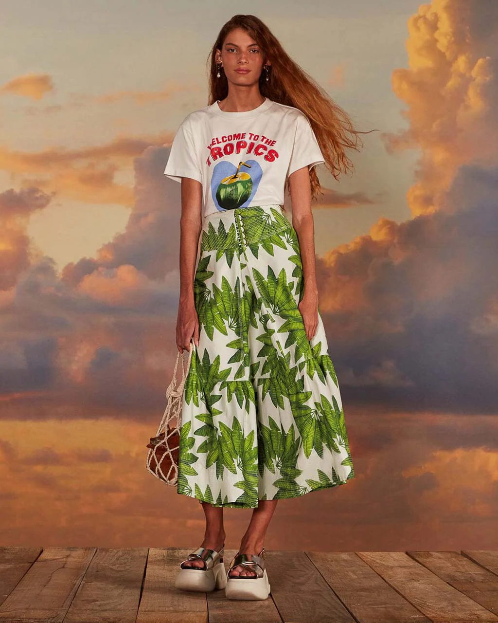 Off-White Palm Fan Organic Cotton Maxi Skirt - Image 4