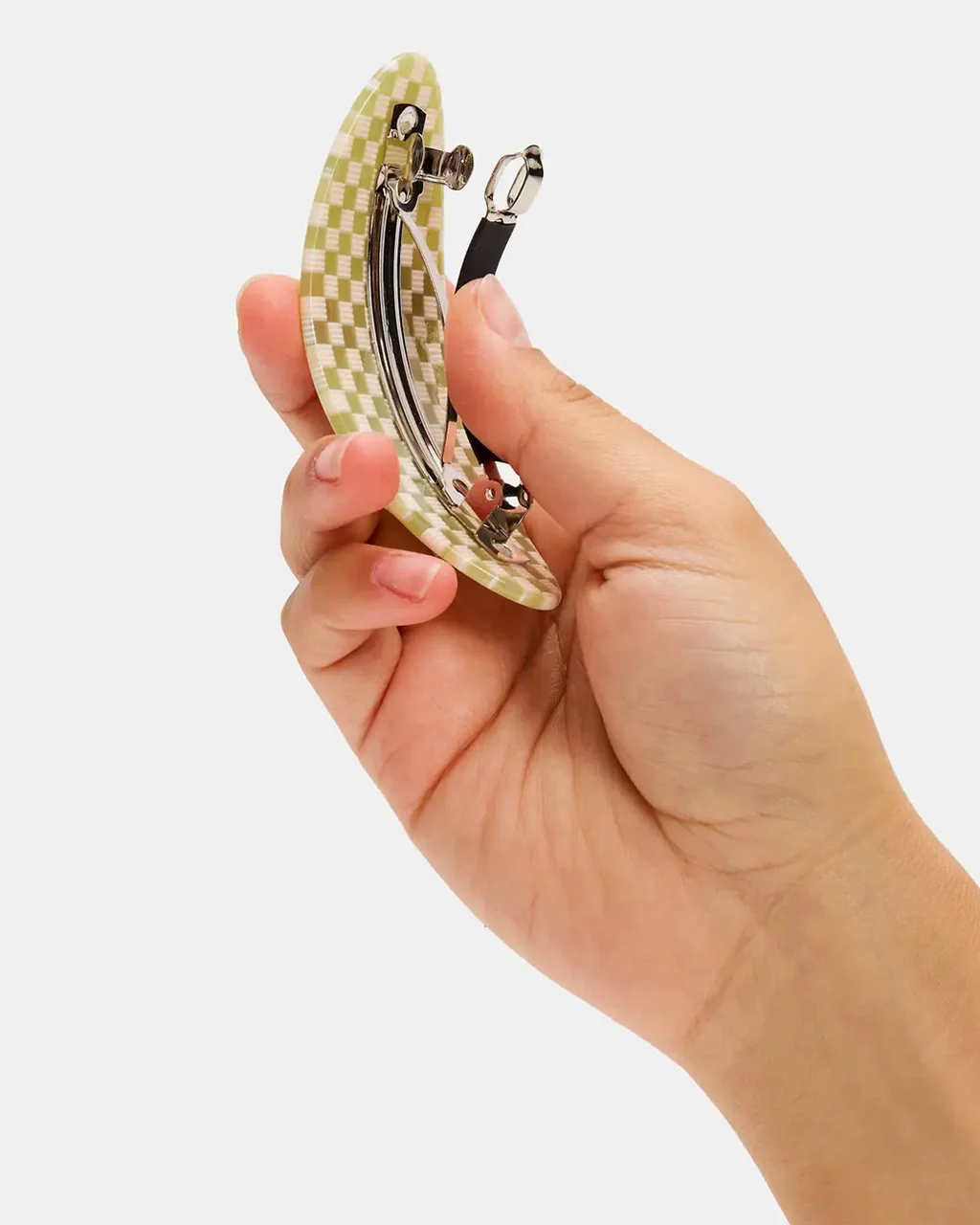 Oval Barrette - Olive Check - Image 3