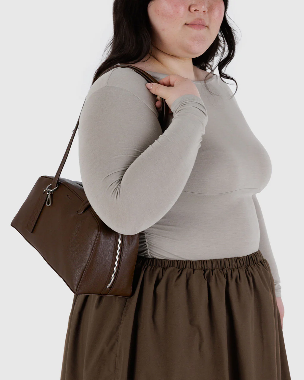 Recycled Leather Bowler Bag - Brown - Image 2