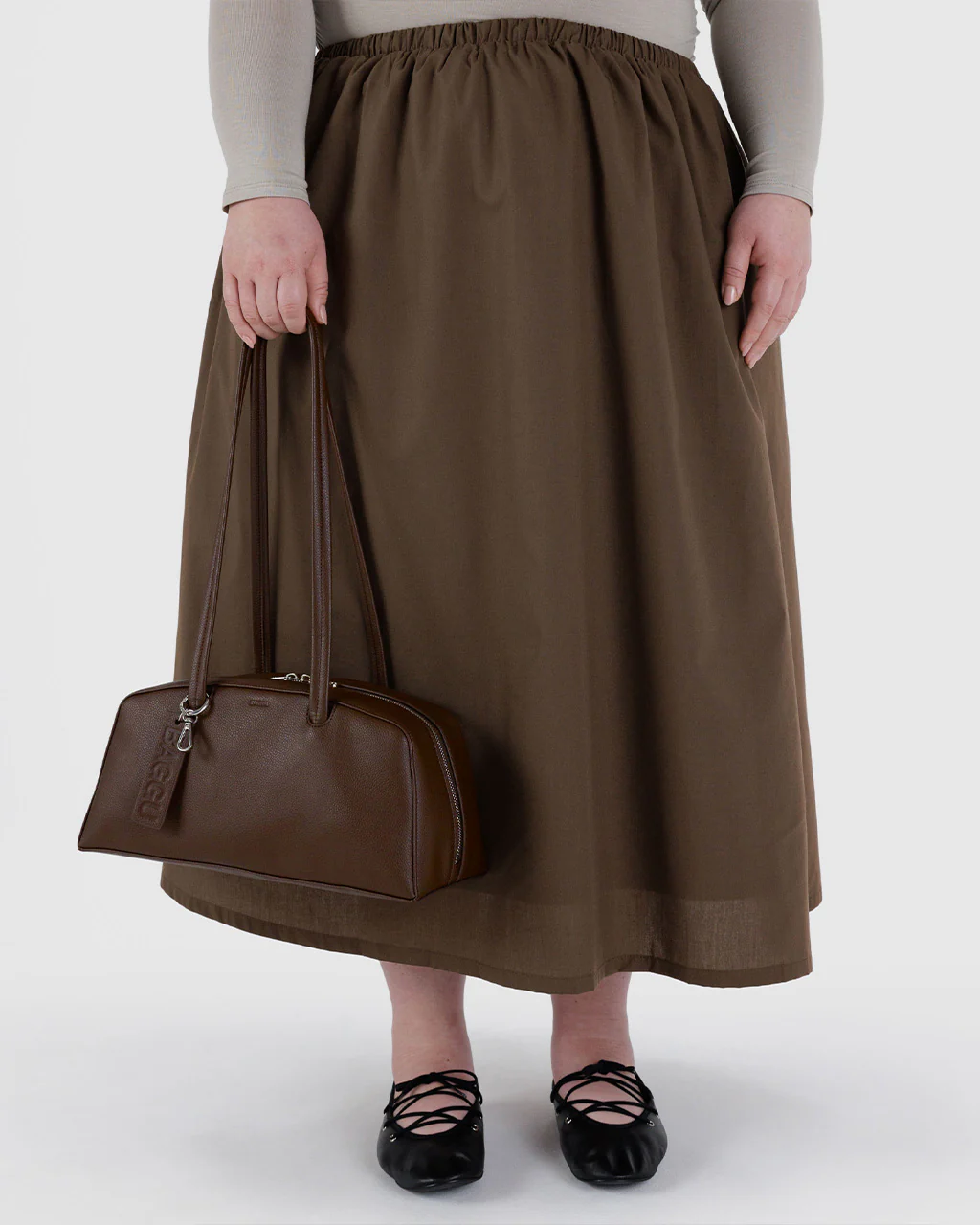 Recycled Leather Bowler Bag - Brown - Image 4
