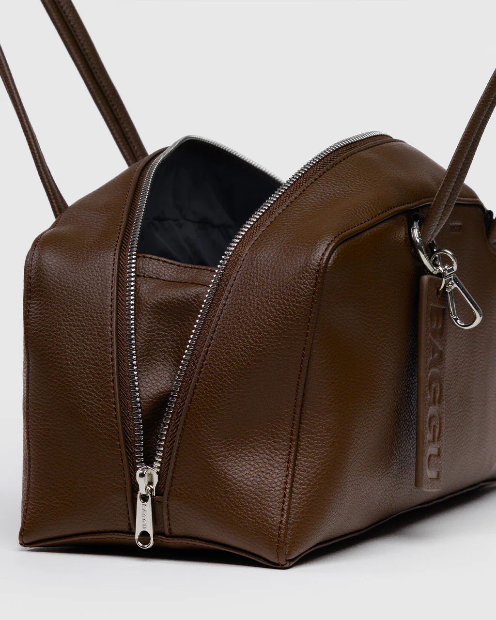 Recycled Leather Bowler Bag - Brown - Image 5