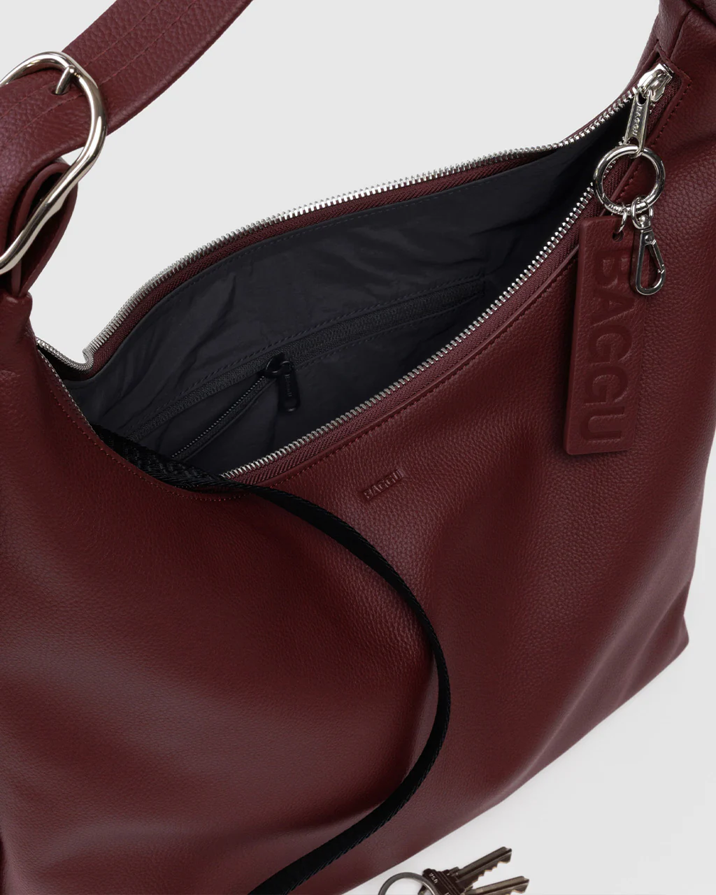 Recycled Leather Shoulder Bag - Mahogany - Image 3