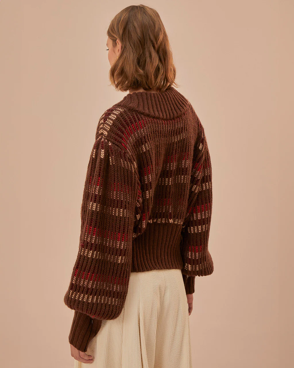 Red Colorful Stripe Knit Cardigan - Image 3