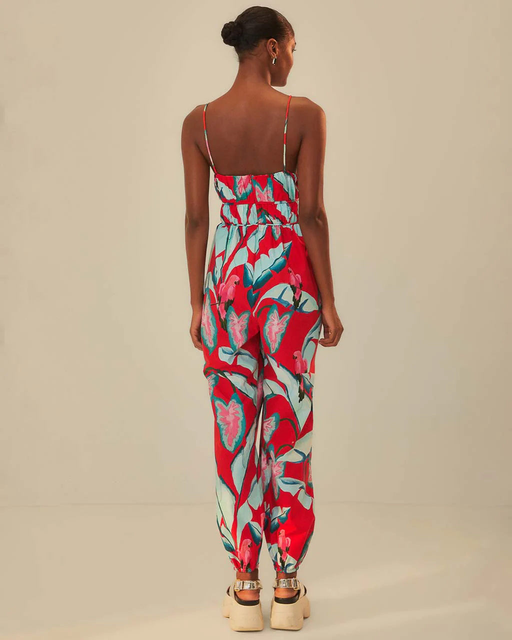Red Summer Foliage Organic Cotton Jumpsuit - Image 2