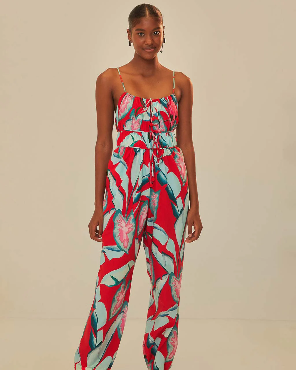 Red Summer Foliage Organic Cotton Jumpsuit - Image 3