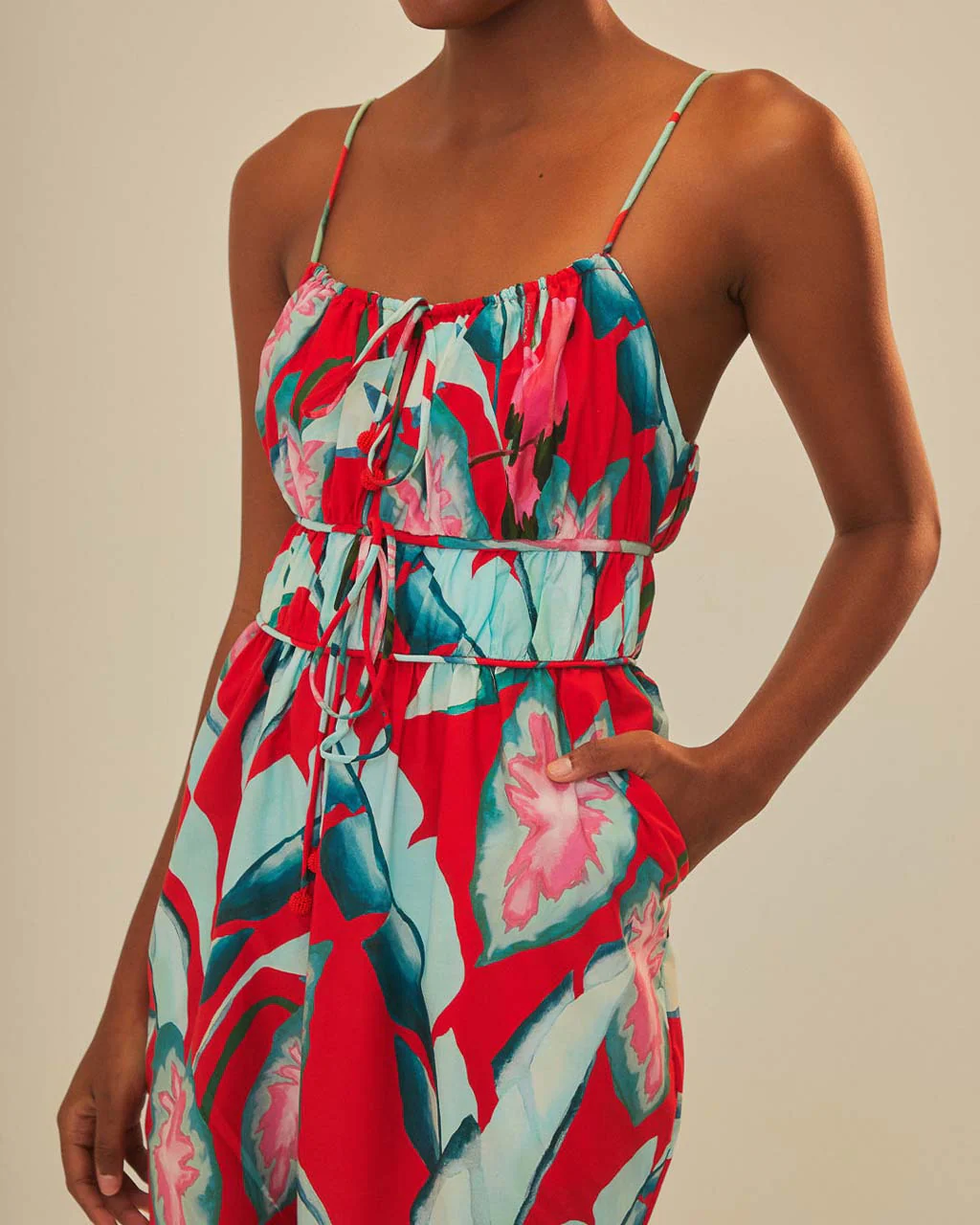 Red Summer Foliage Organic Cotton Jumpsuit - Image 4