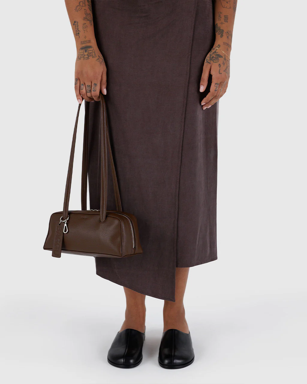 Small Recycled Leather Bowler Bag - Brown - Image 2