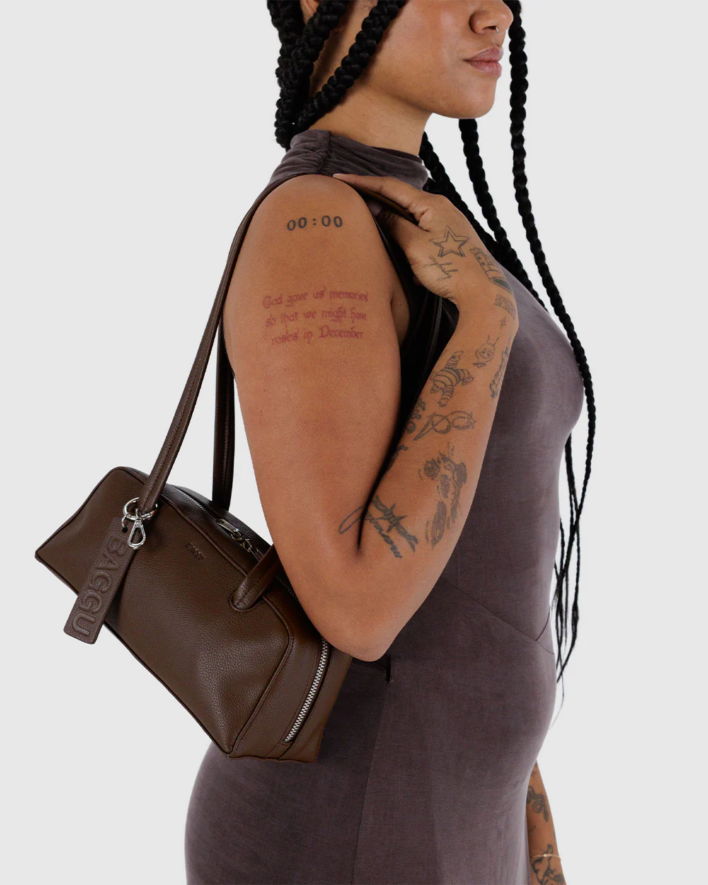 Small Recycled Leather Bowler Bag - Brown - Image 4