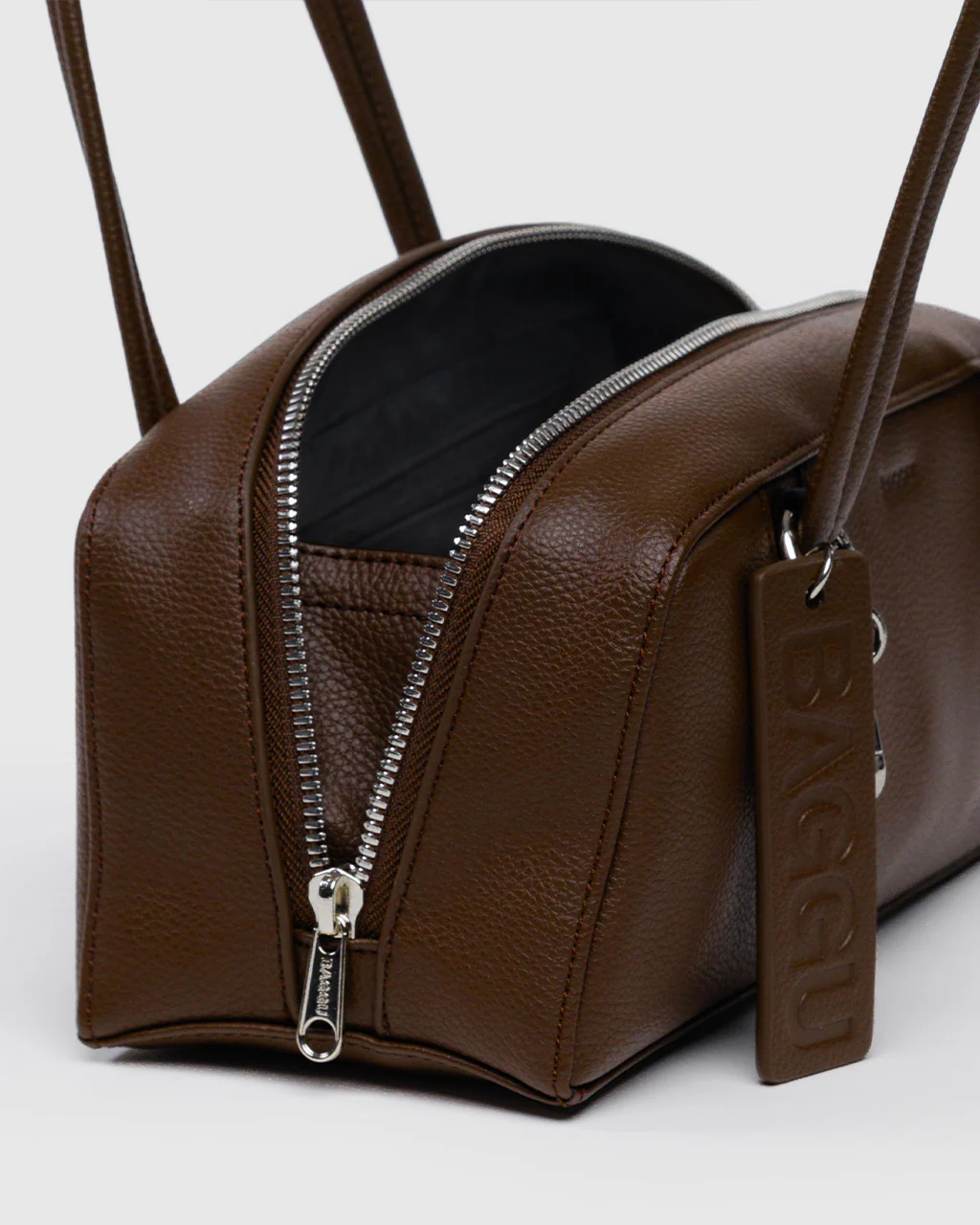 Small Recycled Leather Bowler Bag - Brown - Image 5