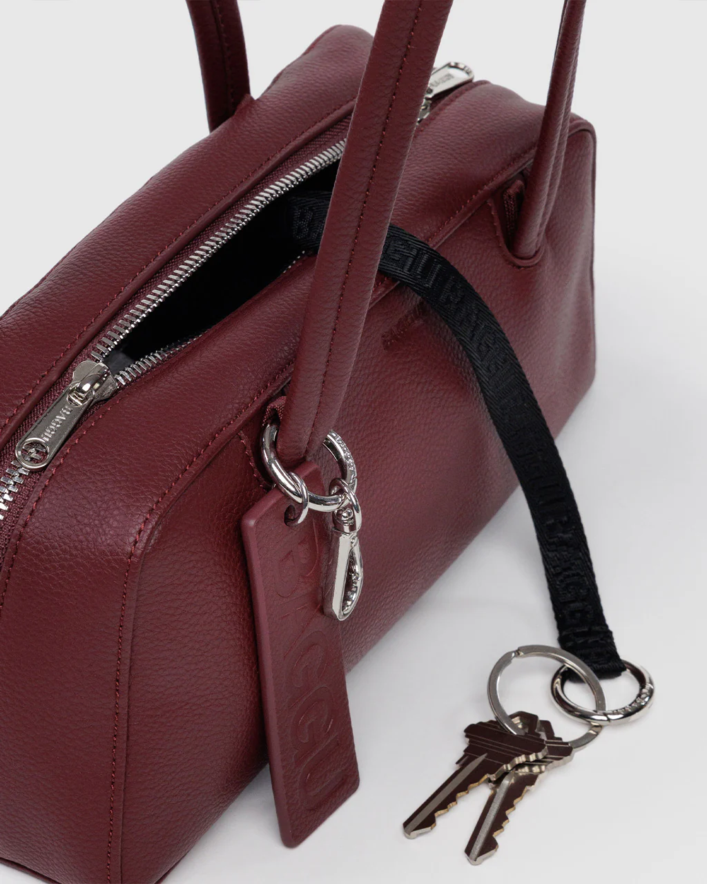 Small Recycled Leather Bowler Bag - Mahogany - Image 3