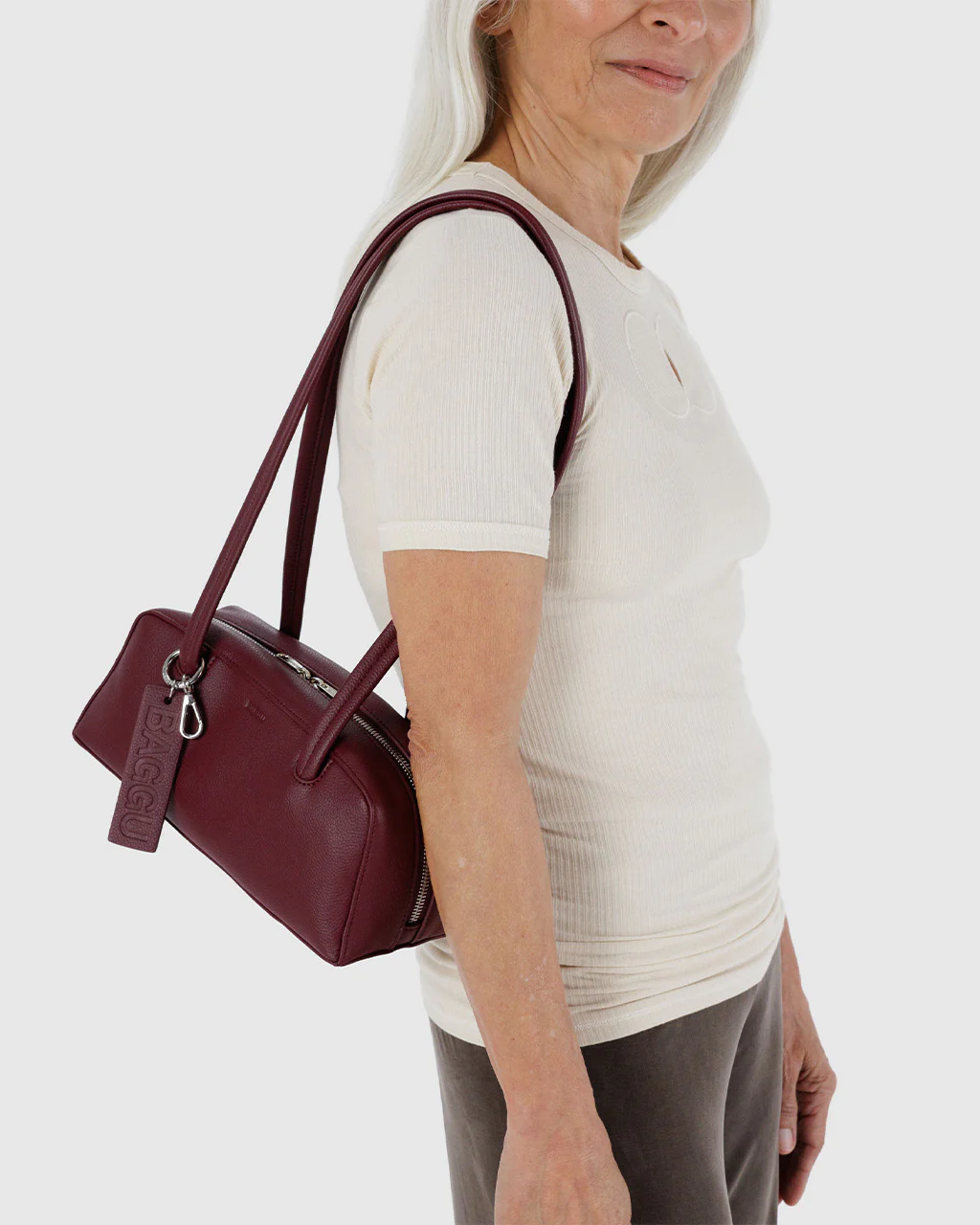 Small Recycled Leather Bowler Bag - Mahogany - Image 4