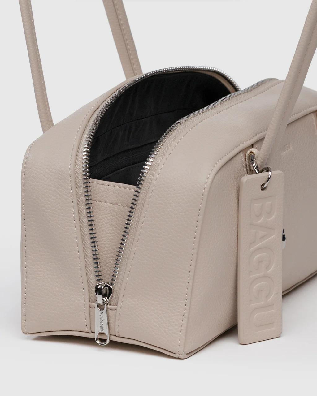 Small Recycled Leather Bowler Bag - Stone - Image 5