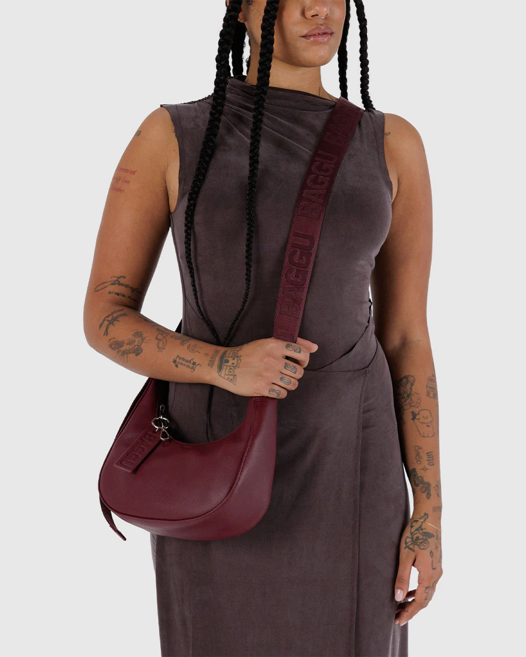 Small Recycled Leather Crescent Bag - Mahogany - Image 2