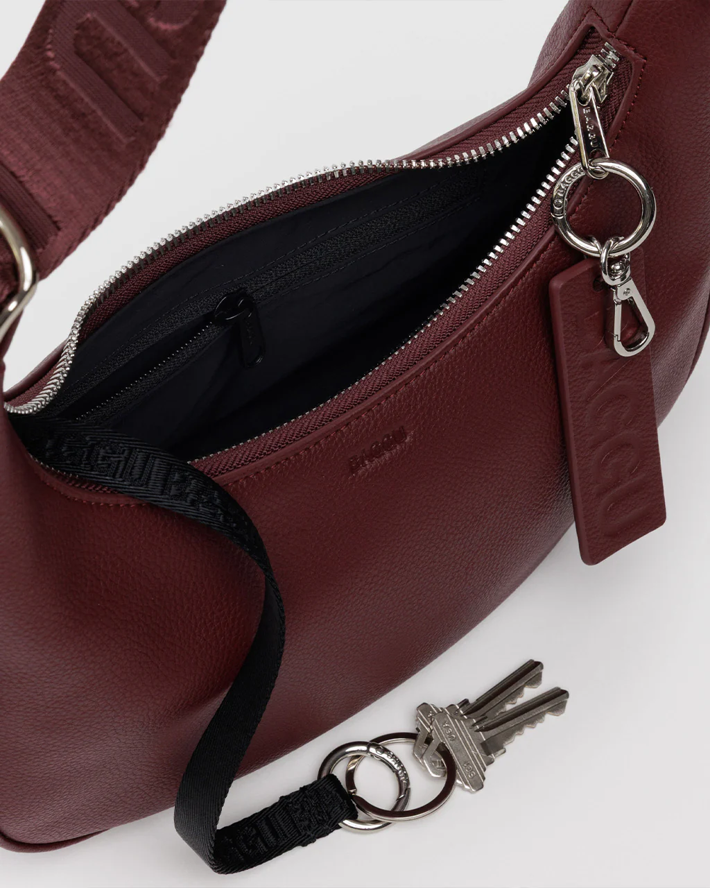 Small Recycled Leather Crescent Bag - Mahogany - Image 3