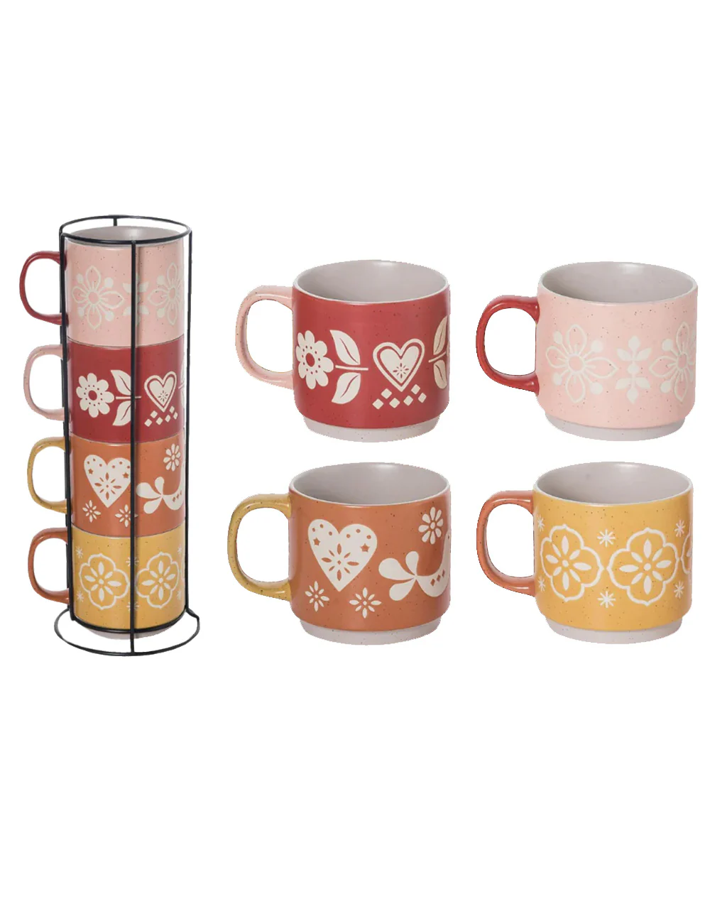 Stoneware Pink + Red Stacked Mugs - Set Of 4
