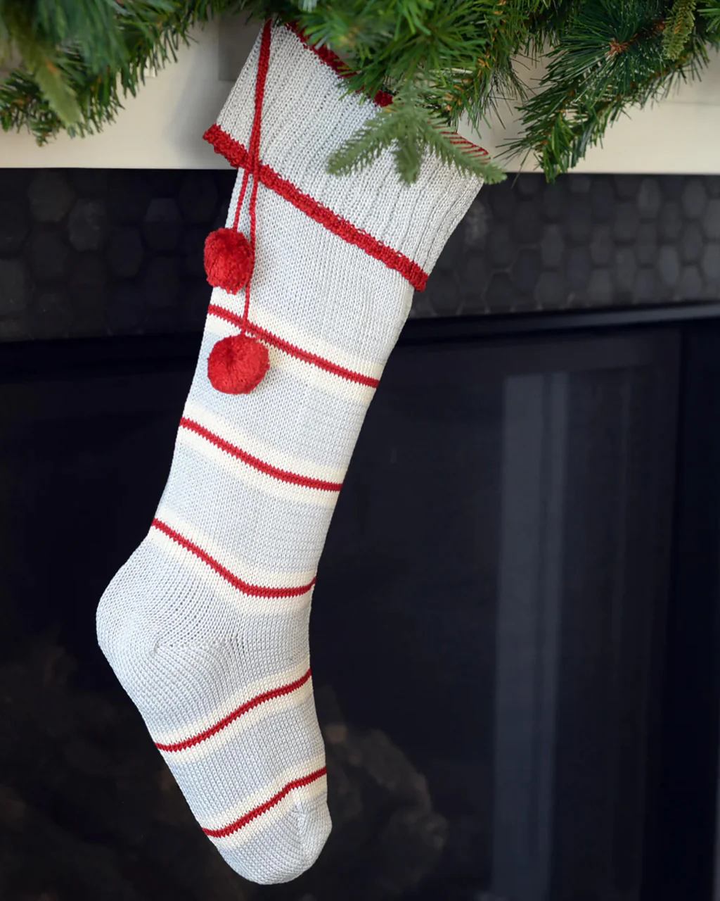 Thin Striped Rib-Cuff Stocking - Grey - Image 2